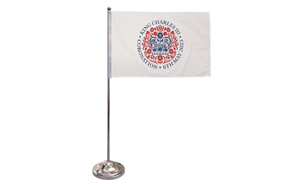 King Charles III Coronation Logo (White Background) Satin Table Flag